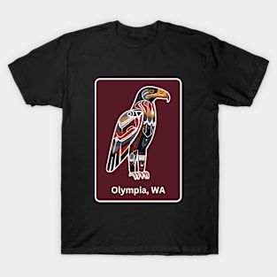 Olympia Washington Native American Indian American Red Background Eagle Hawk Haida T-Shirt